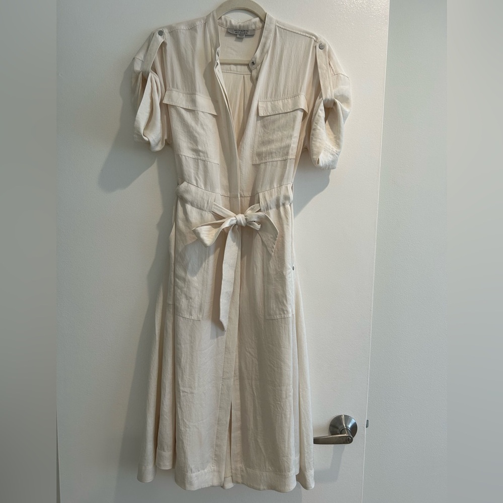 Never Worn AllSaints Luciana Midi Shirt Dress in Ecru White. Size US 4.